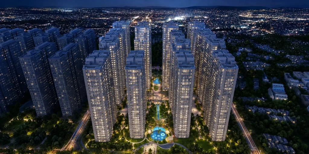 Ảnh minh họa cụm tháp căn hộ cao tầng về đêm, không phải phối cảnh Vinhomes Kỳ Hòa