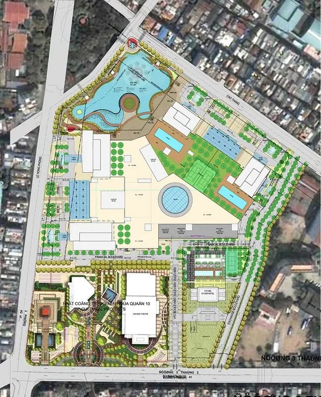 Mặt bằng quy hoạch tổng thể Vinhomes Kỳ Hòa với các tuyến đường Cao Thắng và Lê Hồng Phong